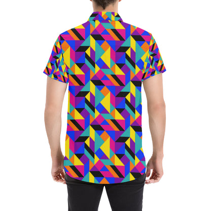 90s Colorful Pattern Print Design 1 Men's Short Sleeve Button Up Shirt