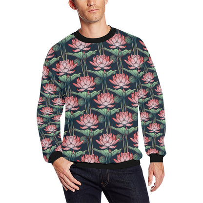 Water Lily Pattern Print Design WL03 Men Long Sleeve Sweatshirt