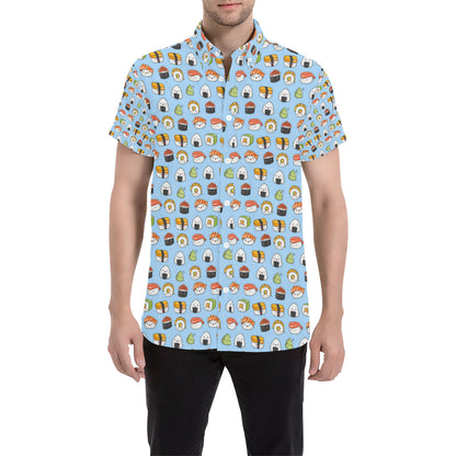 Sushi Cartoon Design Men's Short Sleeve Button Up Shirt