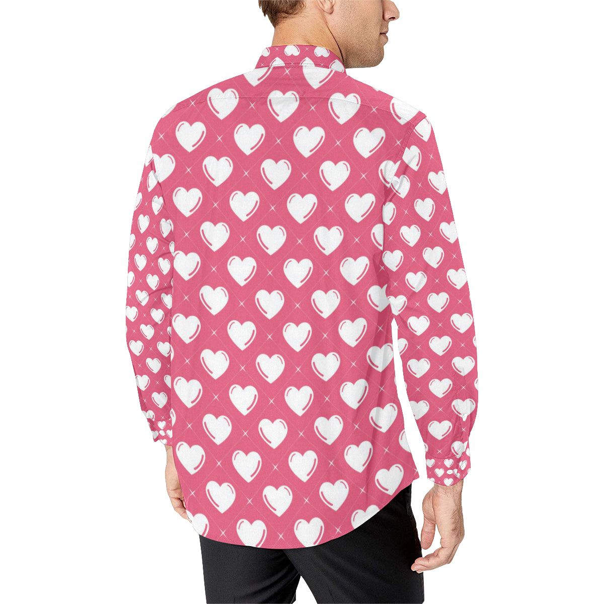 Heart Pattern Print Design HE07 Men's Long Sleeve Shirt