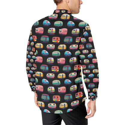 Camper Camping Pattern Men's Long Sleeve Shirt