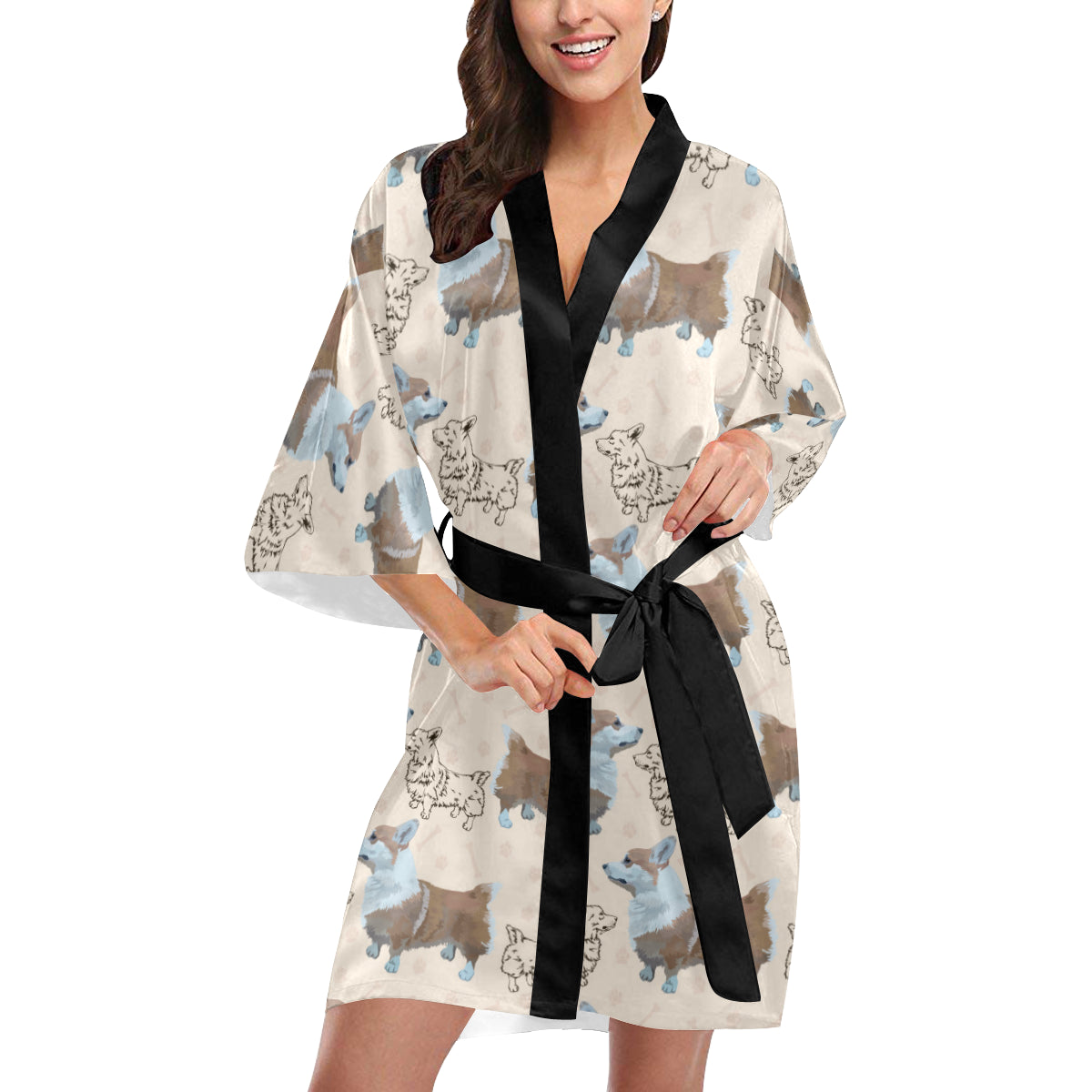 Pembroke Welsh Corgis Pattern Print Design A03 Women's Short Kimono