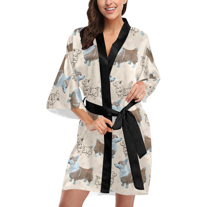Pembroke Welsh Corgis Pattern Print Design A03 Women's Short Kimono