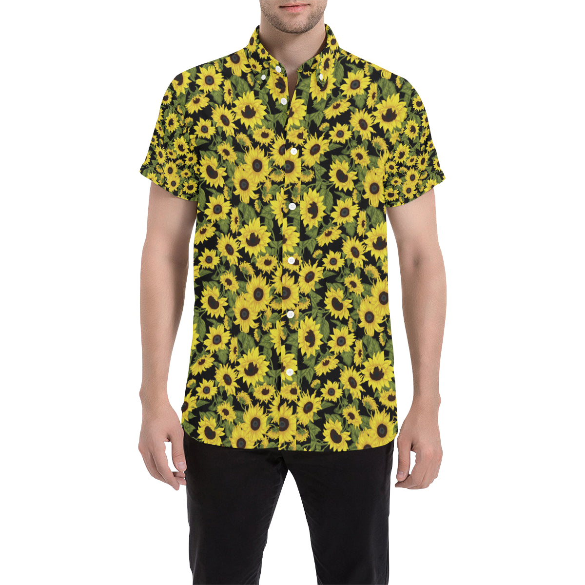 Sunflower Fresh Bright Color Print Men's Short Sleeve Button Up Shirt