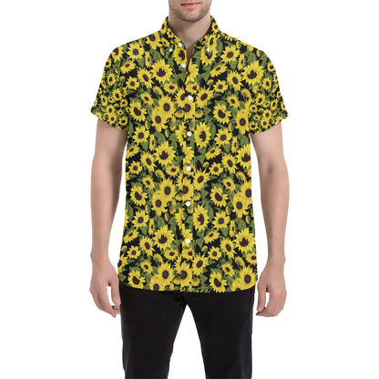Sunflower Fresh Bright Color Print Men's Short Sleeve Button Up Shirt