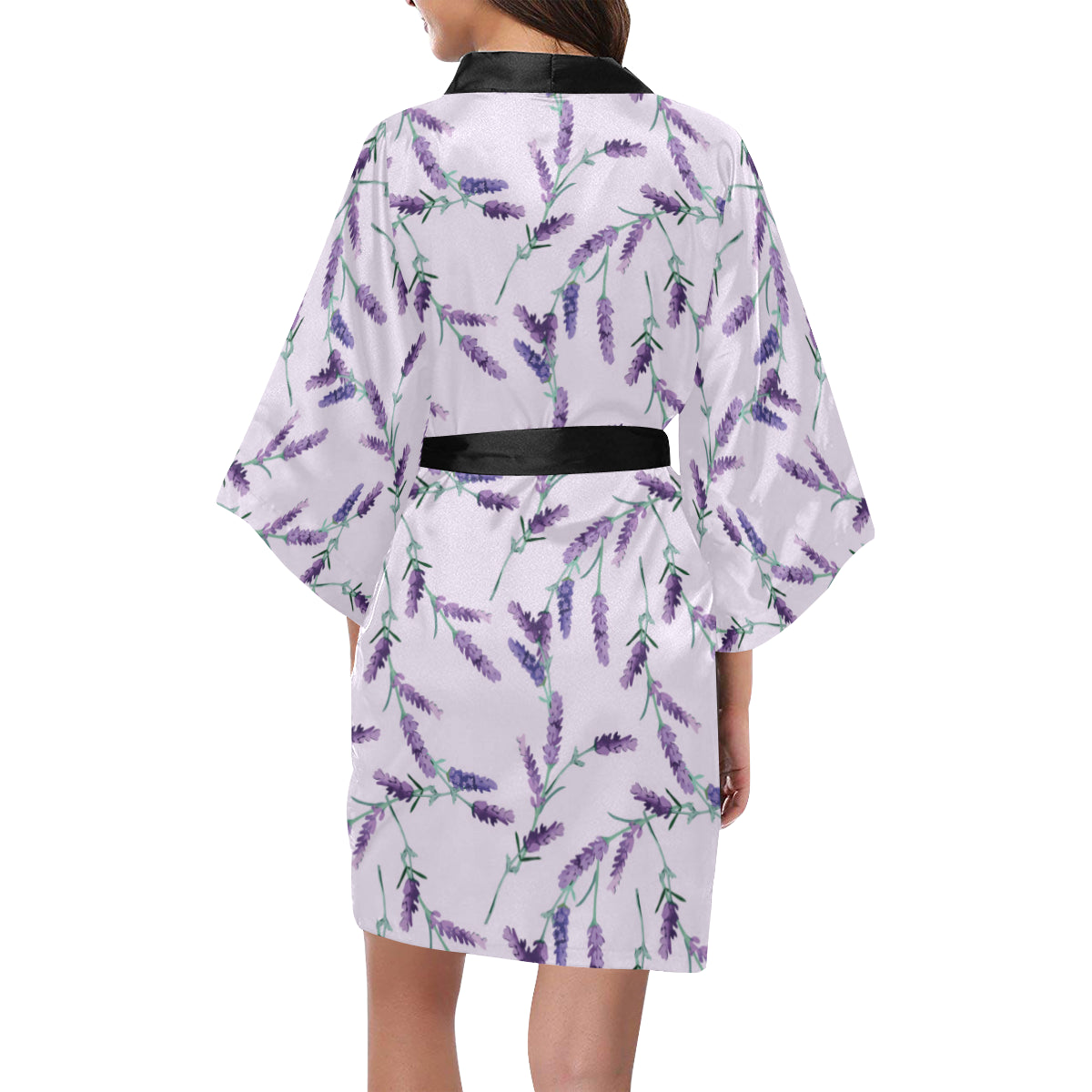 Lavender Pattern Print Design 02 Women's Short Kimono