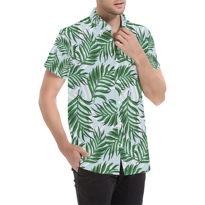 Palm Leaves Pattern Print Design PL06 Men's Short Sleeve Button Up Shirt