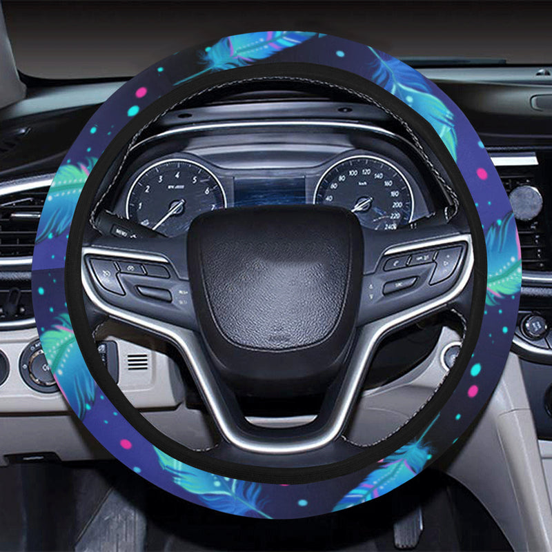 Feather Colorful Boho Design Print Steering Wheel Cover with Elastic Edge