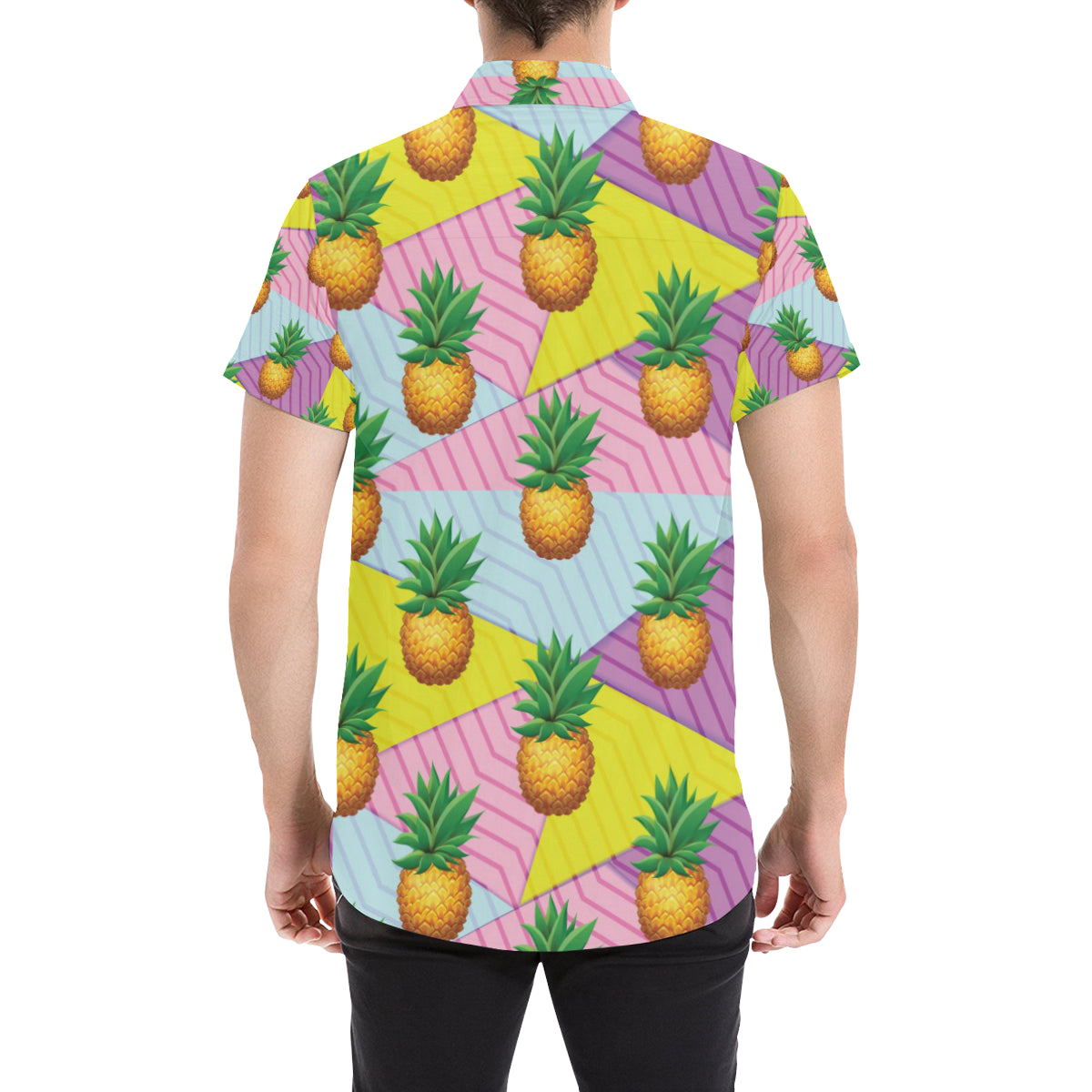 Pineapple Pattern Print Design PP05 Men's Short Sleeve Button Up Shirt