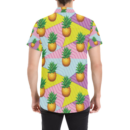 Pineapple Pattern Print Design PP05 Men's Short Sleeve Button Up Shirt
