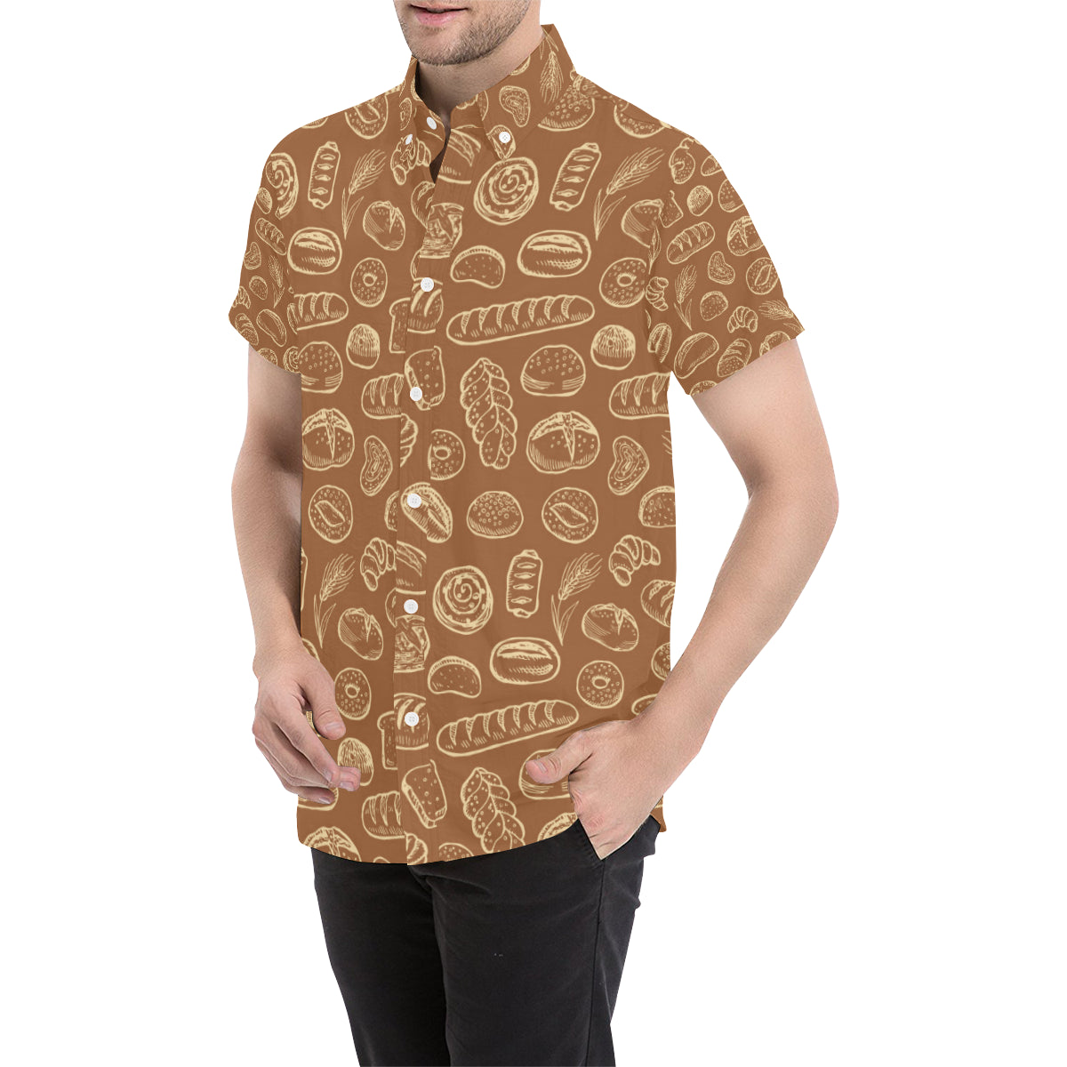 Bread Pattern Print Design 03 Men's Short Sleeve Button Up Shirt