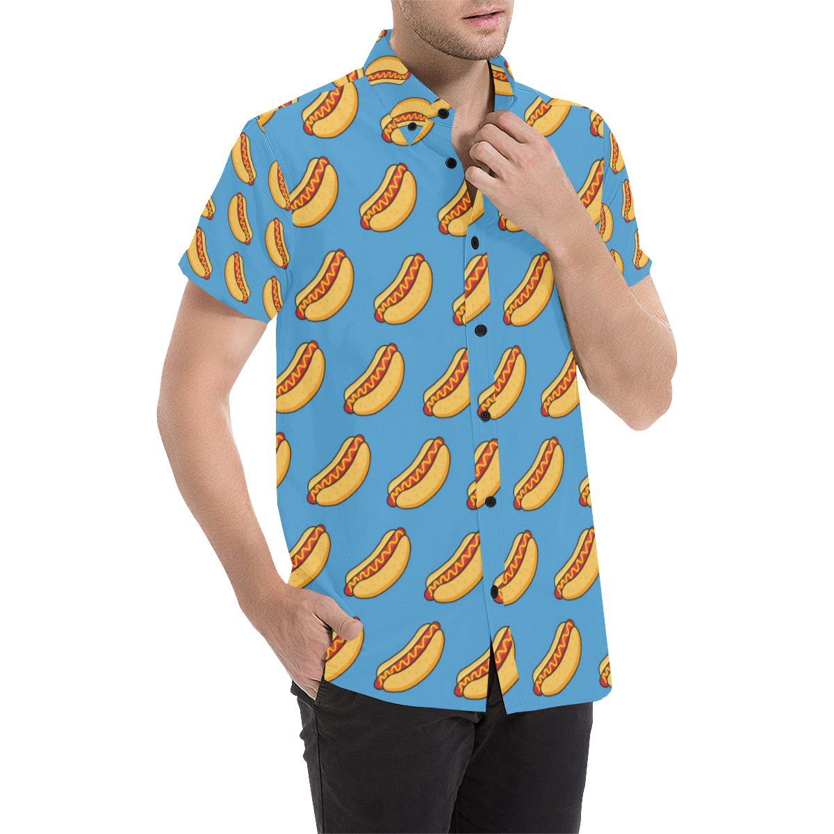 Hot Dog Pattern Print Design 02 Men's Short Sleeve Button Up Shirt