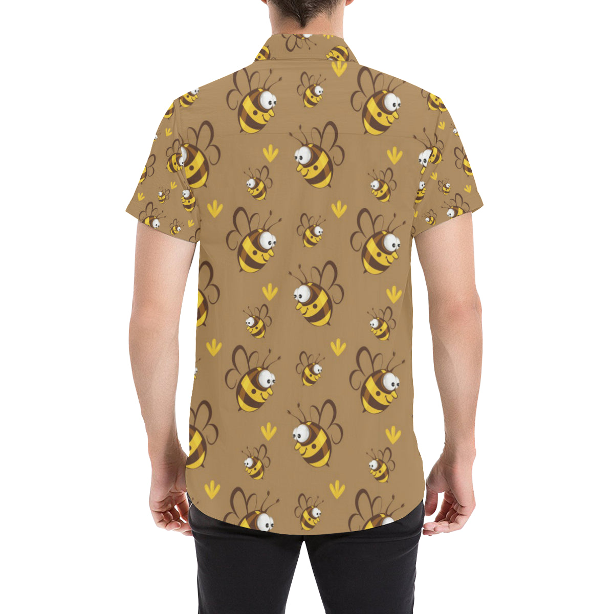 Bee Pattern Print Design BEE09 Men's Short Sleeve Button Up Shirt