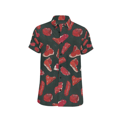 Meat Pattern Print Design 01 Men's Short Sleeve Button Up Shirt