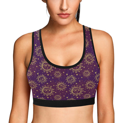 Sun Moon Star Design Themed Print Sports Bra