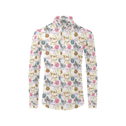 Cat Playing Yarn Pattern Print Design 07 Men's Long Sleeve Shirt