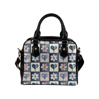 Patchwork Heart Flower Pattern Print Design 01 Shoulder Handbag