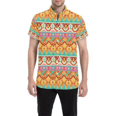 Aztec Pattern Print Design 03 Men's Short Sleeve Button Up Shirt