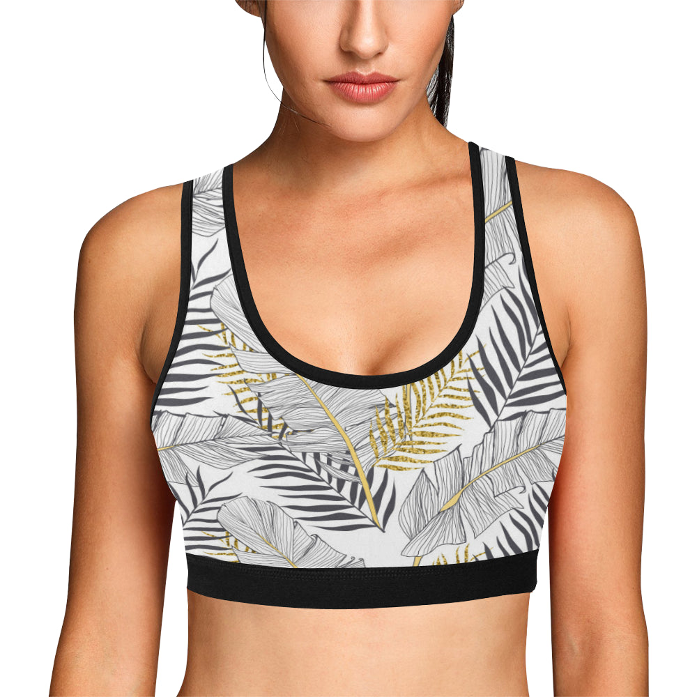 Gold Glitter Tropical Palm Leaves Sports Bra