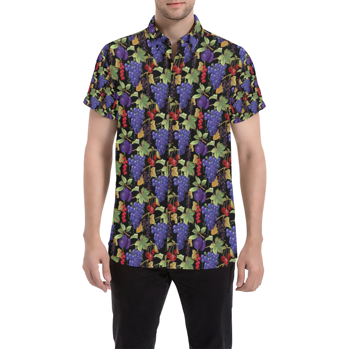 Grape Pattern Print Design GP05 Men's Short Sleeve Button Up Shirt
