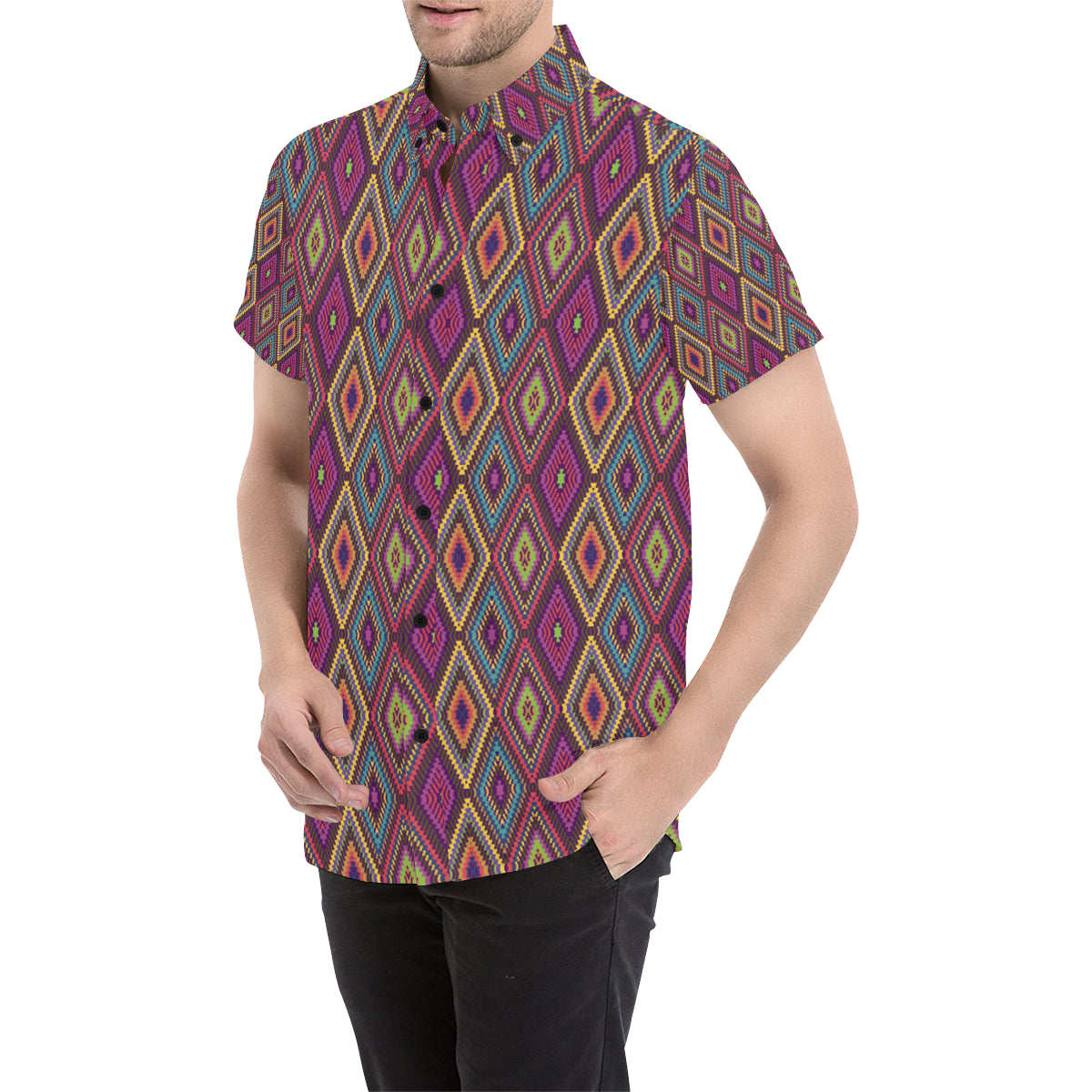 Southwestern Print Men's Short Sleeve Button Up Shirt