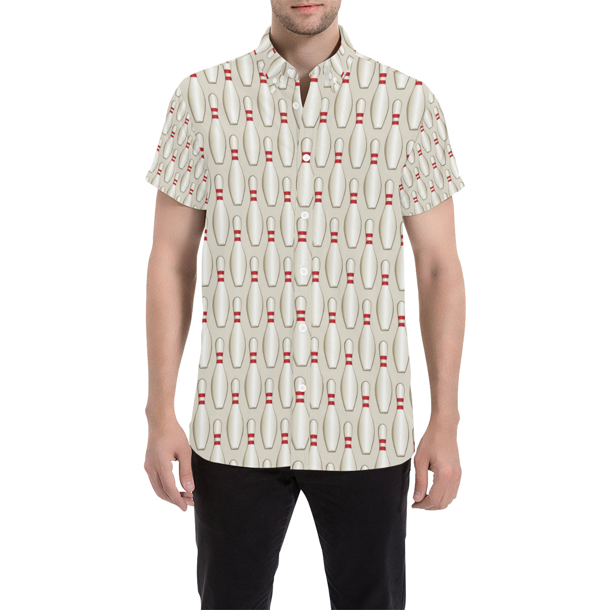 Bowling Pin Pattern Print Design 01 Men's Short Sleeve Button Up Shirt