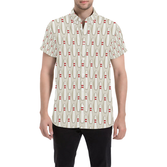 Bowling Pin Pattern Print Design 01 Men's Short Sleeve Button Up Shirt