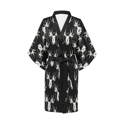 Moose Pattern Print Design 02 Women's Short Kimono