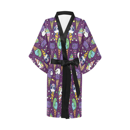 Ice Cream Pattern Print Design IC07 Women Kimono Robe