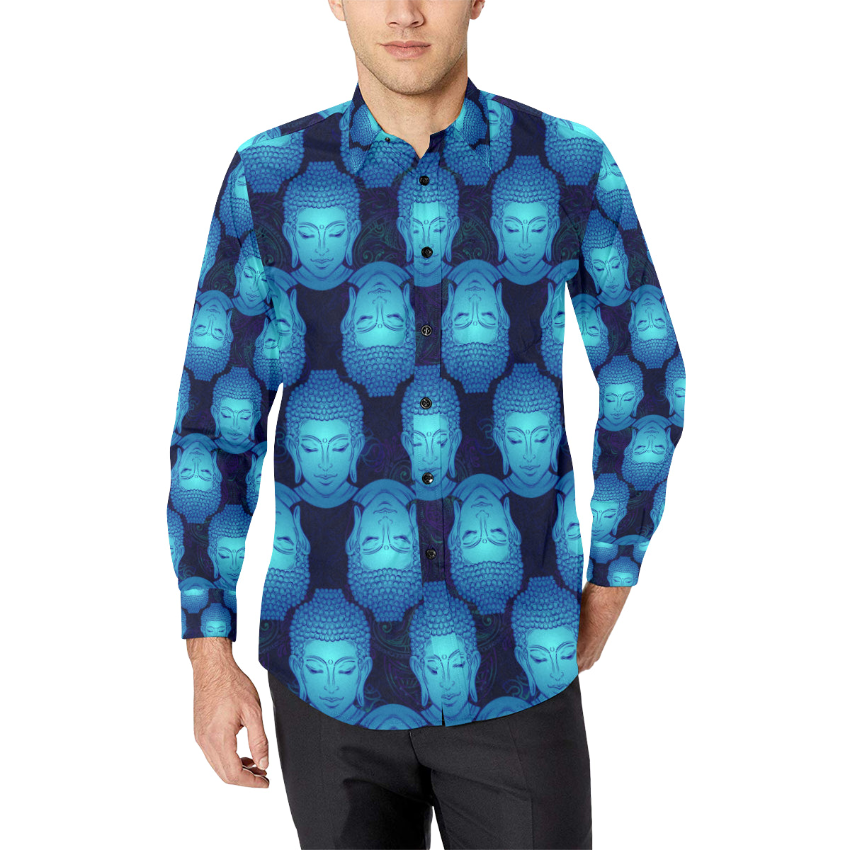 Buddha Head Mandala Men's Long Sleeve Shirt