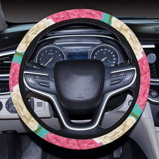 Summer Floral Pattern Print Design SF07 Steering Wheel Cover with Elastic Edge