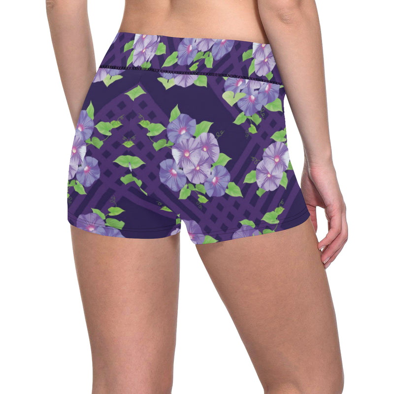 Morning Glory Pattern Print Design MG03 Yoga Shorts