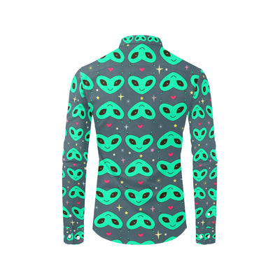 Alien Head Heart Pattern Print Design 03 Men's Long Sleeve Shirt