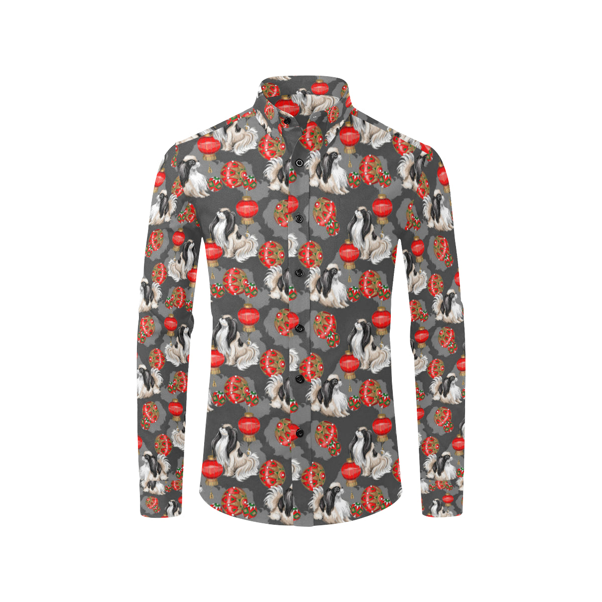 Japanese Chin Pattern Print Design 02 Men's Long Sleeve Shirt