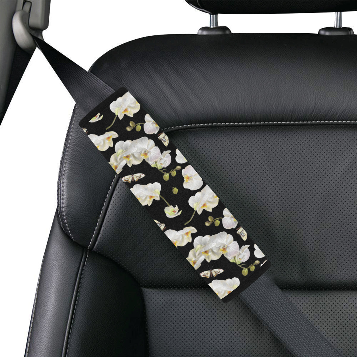Orchid White Pattern Print Design OR011 Car Seat Belt Cover