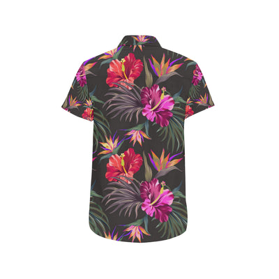 Hibiscus Pattern Print Design HB014 Men's Short Sleeve Button Up Shirt