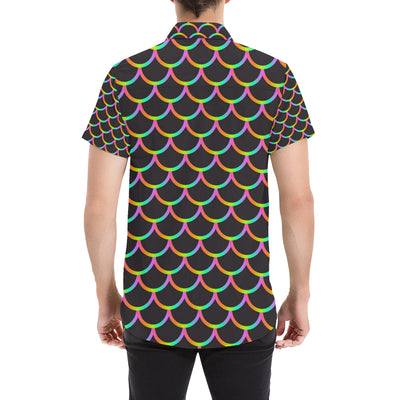 Mermaid Tail Rainbow Design Print Men's Short Sleeve Button Up Shirt