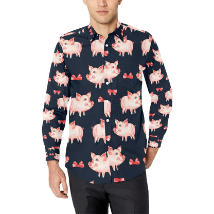Pig Cute Pattern Print Design 02 Men's Long Sleeve Shirt
