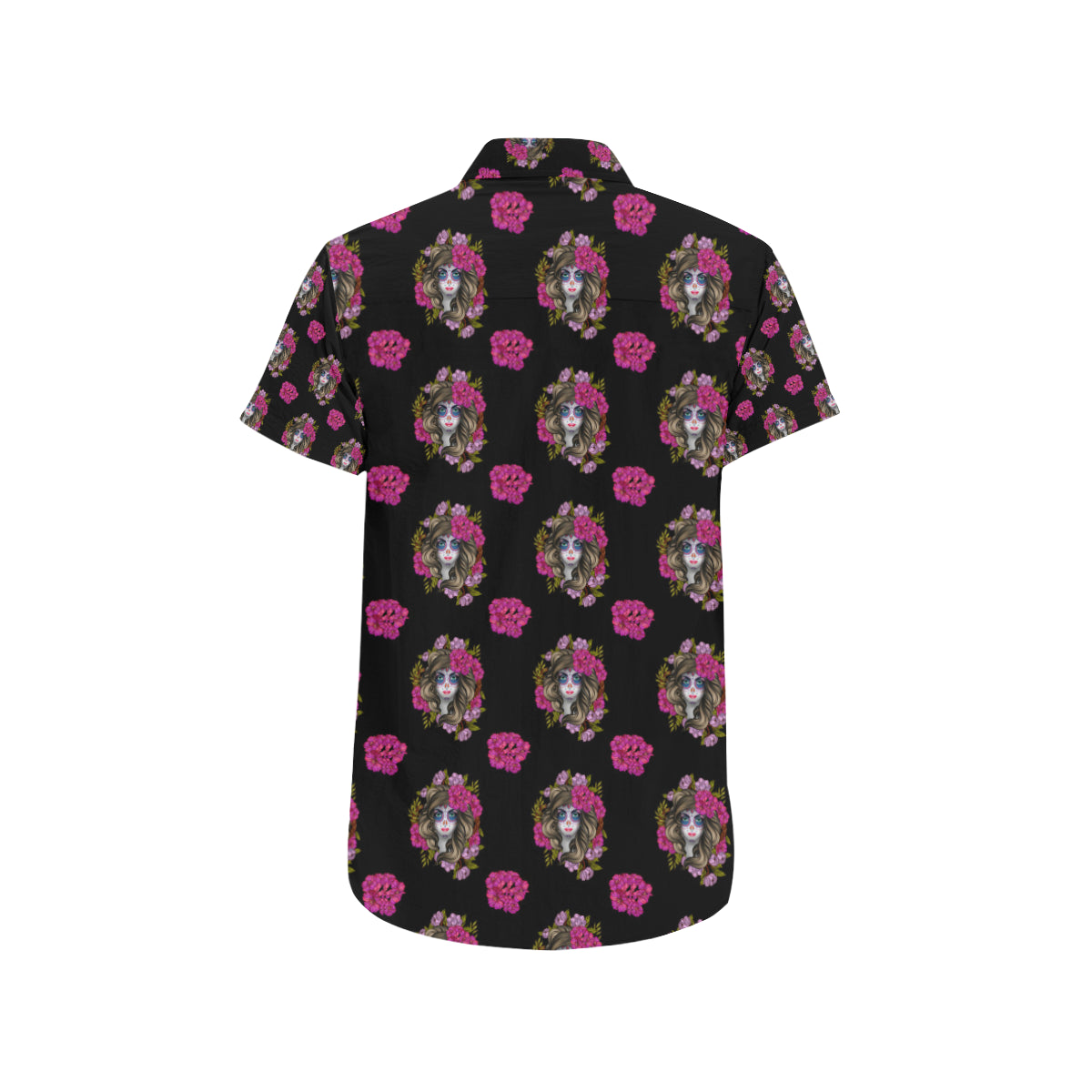 Day of the Dead Makeup Girl Men's Short Sleeve Button Up Shirt