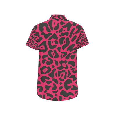 Cheetah Pink Print Pattern Men's Short Sleeve Button Up Shirt