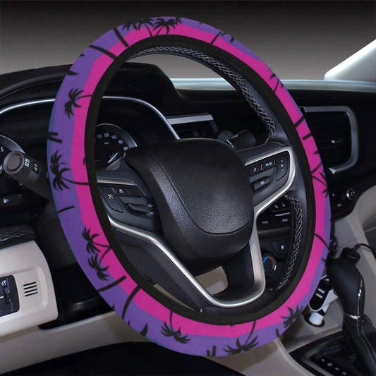 Palm Tree Rainbow Themed Print Steering Wheel Cover with Elastic Edge