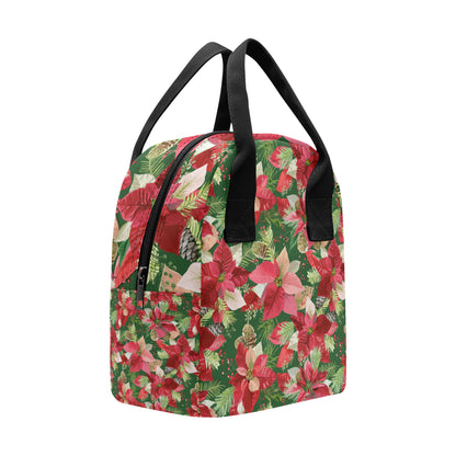 Poinsettia Pattern Print Design POT03 Insulated Lunch Bag