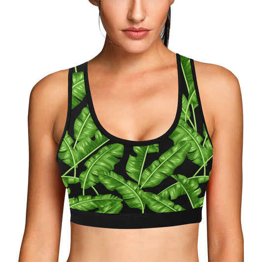 Banana Leaf Pattern Print Design BL01 Sports Bra