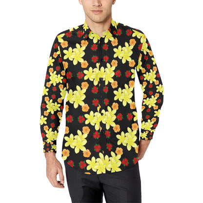 Yellow Plumeria Pattern Print Design PM04 Men's Long Sleeve Shirt