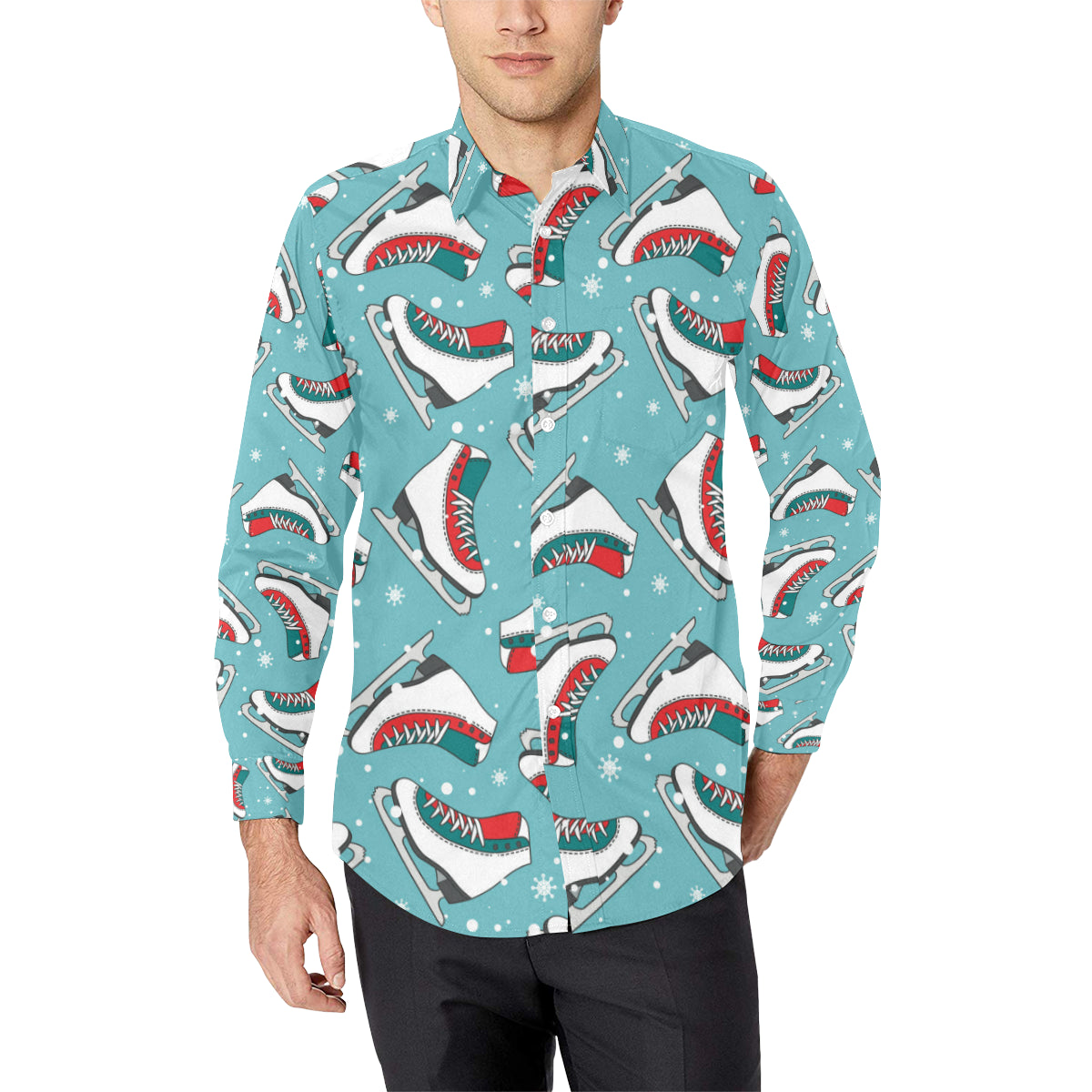 Ice Skate Pattern Print Design 03 Men's Long Sleeve Shirt