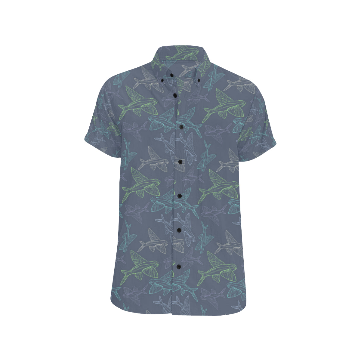 Flying Fish Pattern Print Design 02 Men's Short Sleeve Button Up Shirt