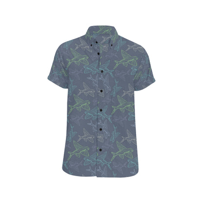 Flying Fish Pattern Print Design 02 Men's Short Sleeve Button Up Shirt