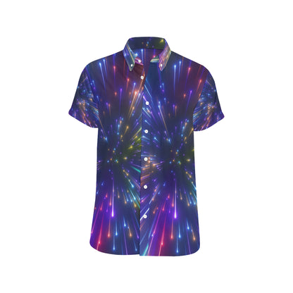 Celestial Rainbow Speed Light Men's Short Sleeve Button Up Shirt