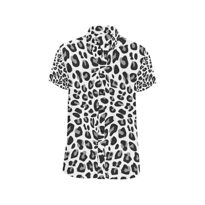 Snow Leopard Skin Print Men's Short Sleeve Button Up Shirt