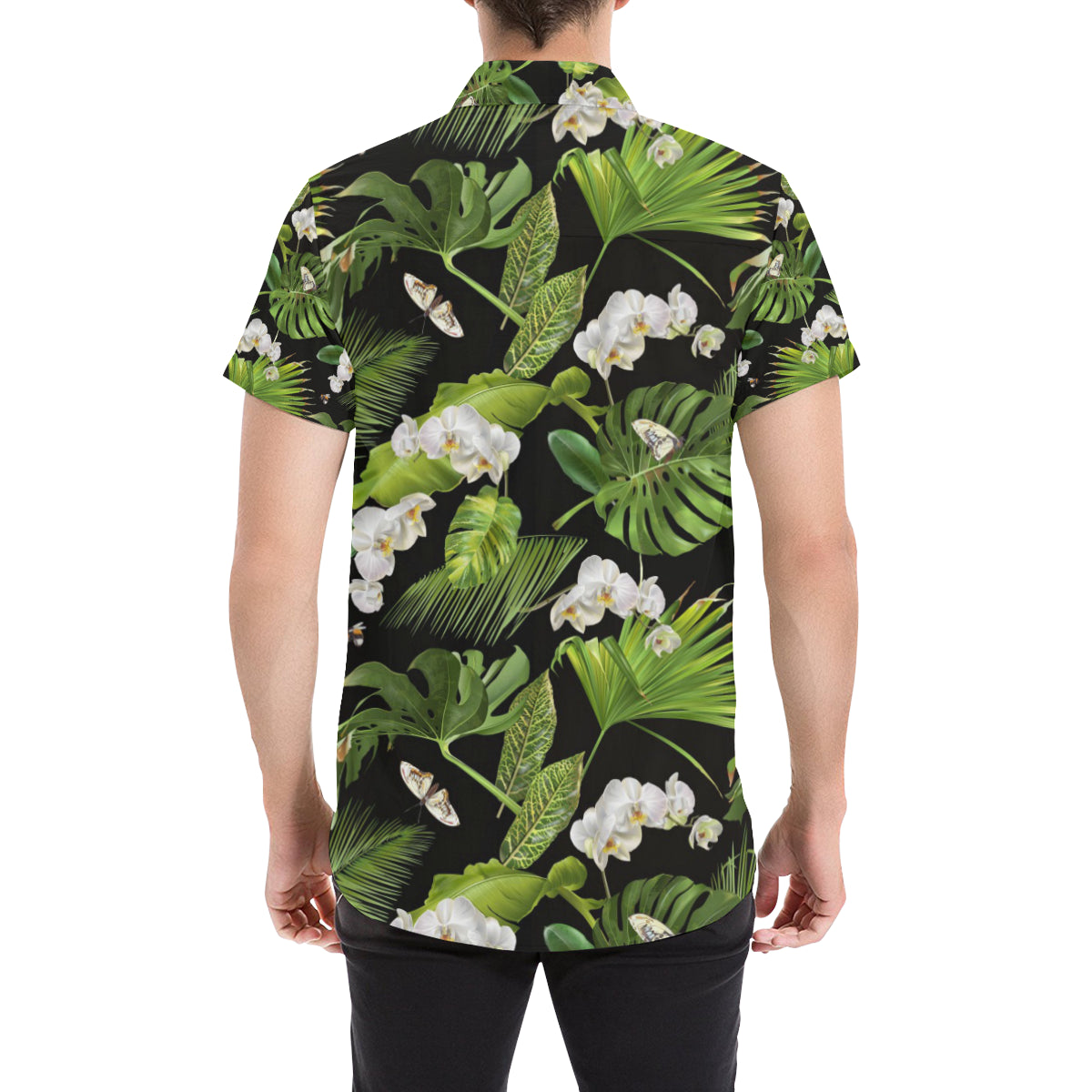 Tropical Flower Pattern Print Design TF026 Men's Short Sleeve Button Up Shirt